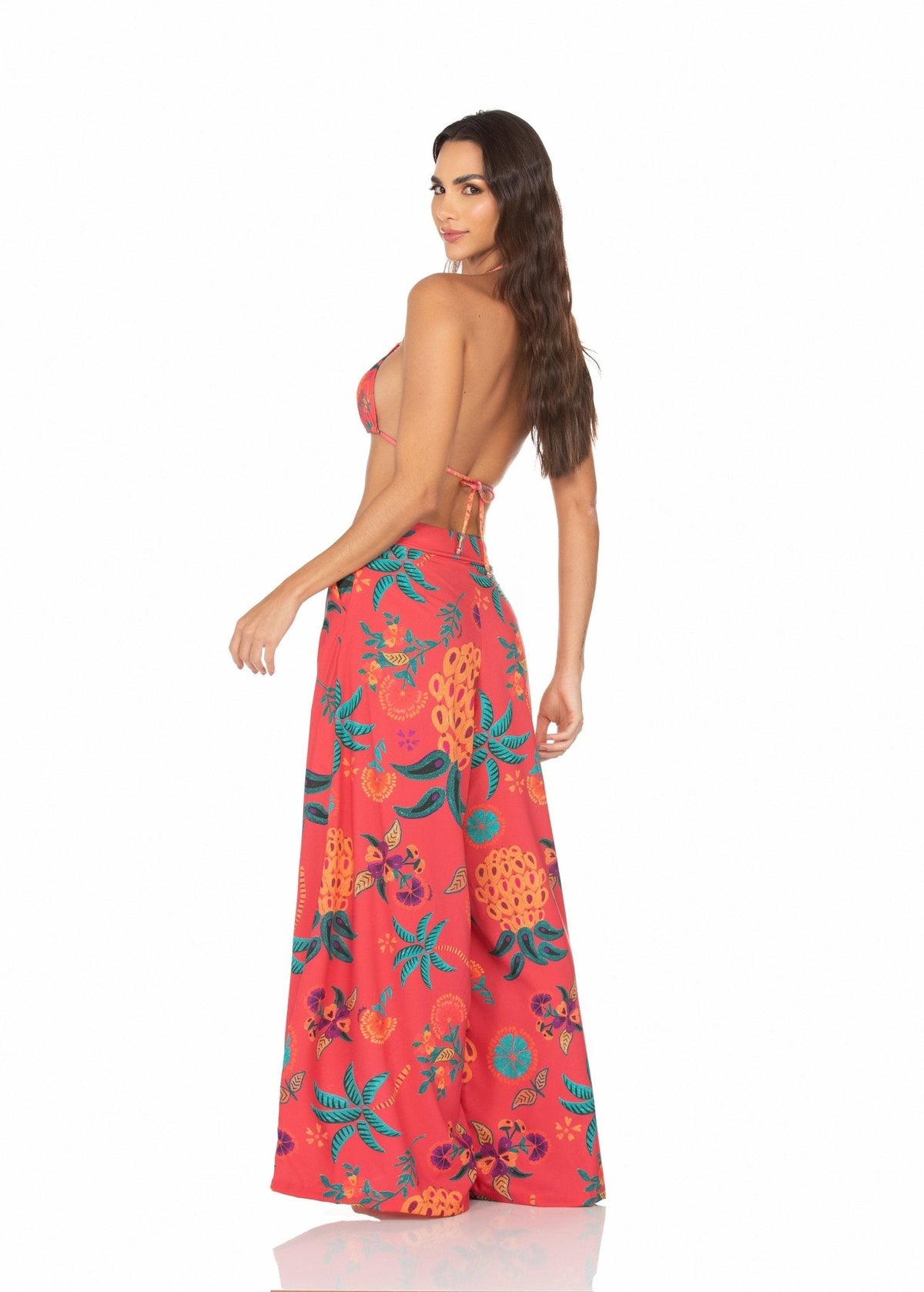 Calça Pantalona Com Bolso – Fundo Vermelho e Abacaxi