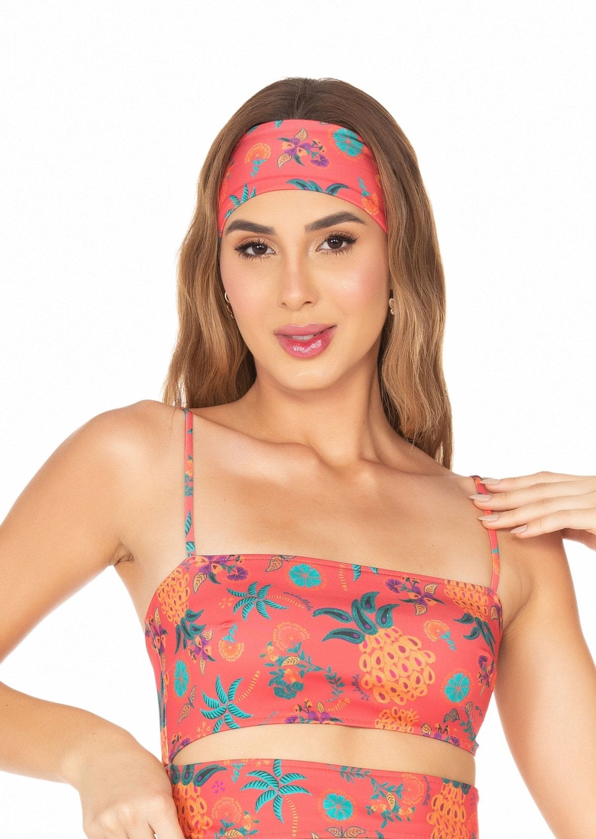 Faixa de Cabelo Fundo Vermelho e Abacaxi