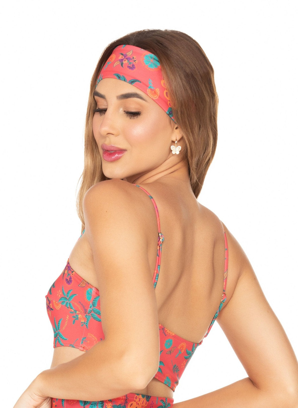 Faixa de Cabelo Fundo Vermelho e Abacaxi