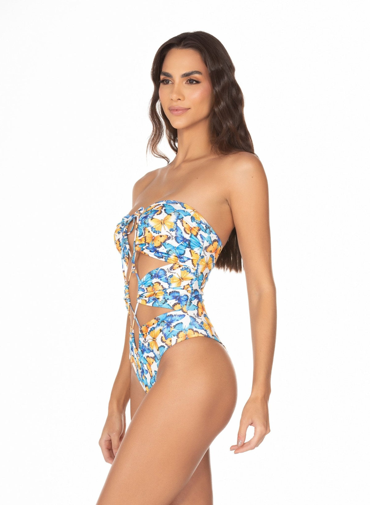 Maiô Com Amarração Borboleta Azul e Amarelo