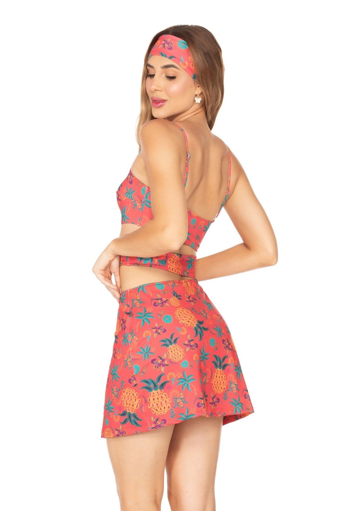 Vestido de Alcinha Fundo Vermelho e Abacaxi