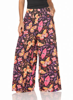 Calça Pantalona Com Bolso – Borboletas Coloridas Fundo Preto