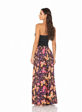 Calça Pantalona Com Bolso – Borboletas Coloridas Fundo Preto
