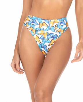 Biquíni Top Cortininha com Babados E Calcinha Hot Pant – Borboleta Azul e Amarelo