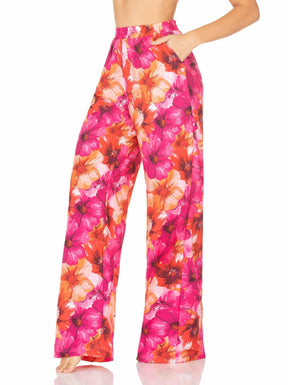 Calça Com Cós de Elástico Flor