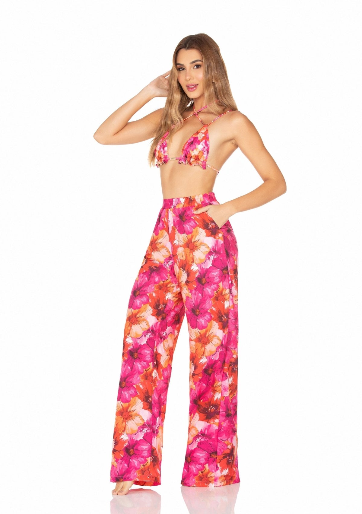Calça Com Cós de Elástico Flor