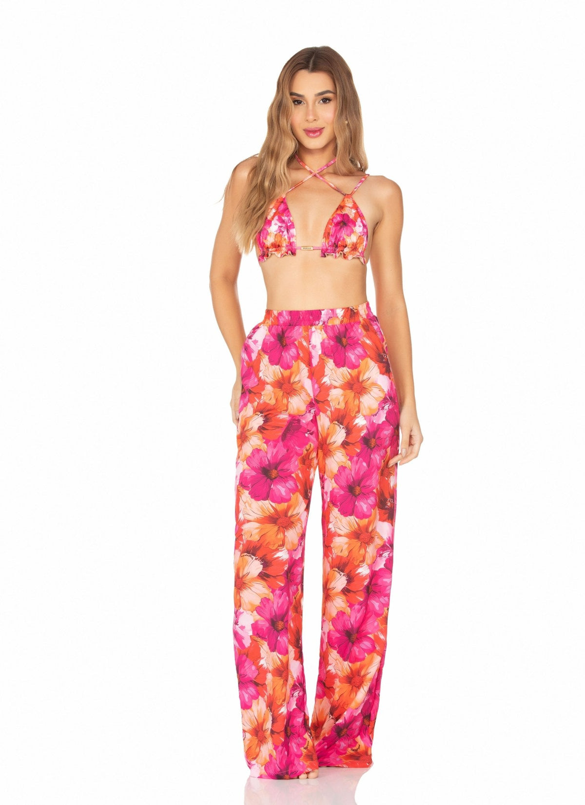 Calça Com Cós de Elástico Flor