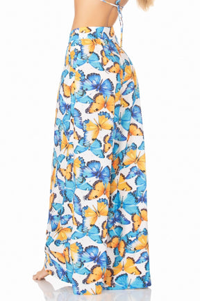 Calça Pantalona Com Bolso – Borboleta Azul e Amarelo