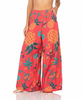 Calça Pantalona Com Bolso – Fundo Vermelho e Abacaxi