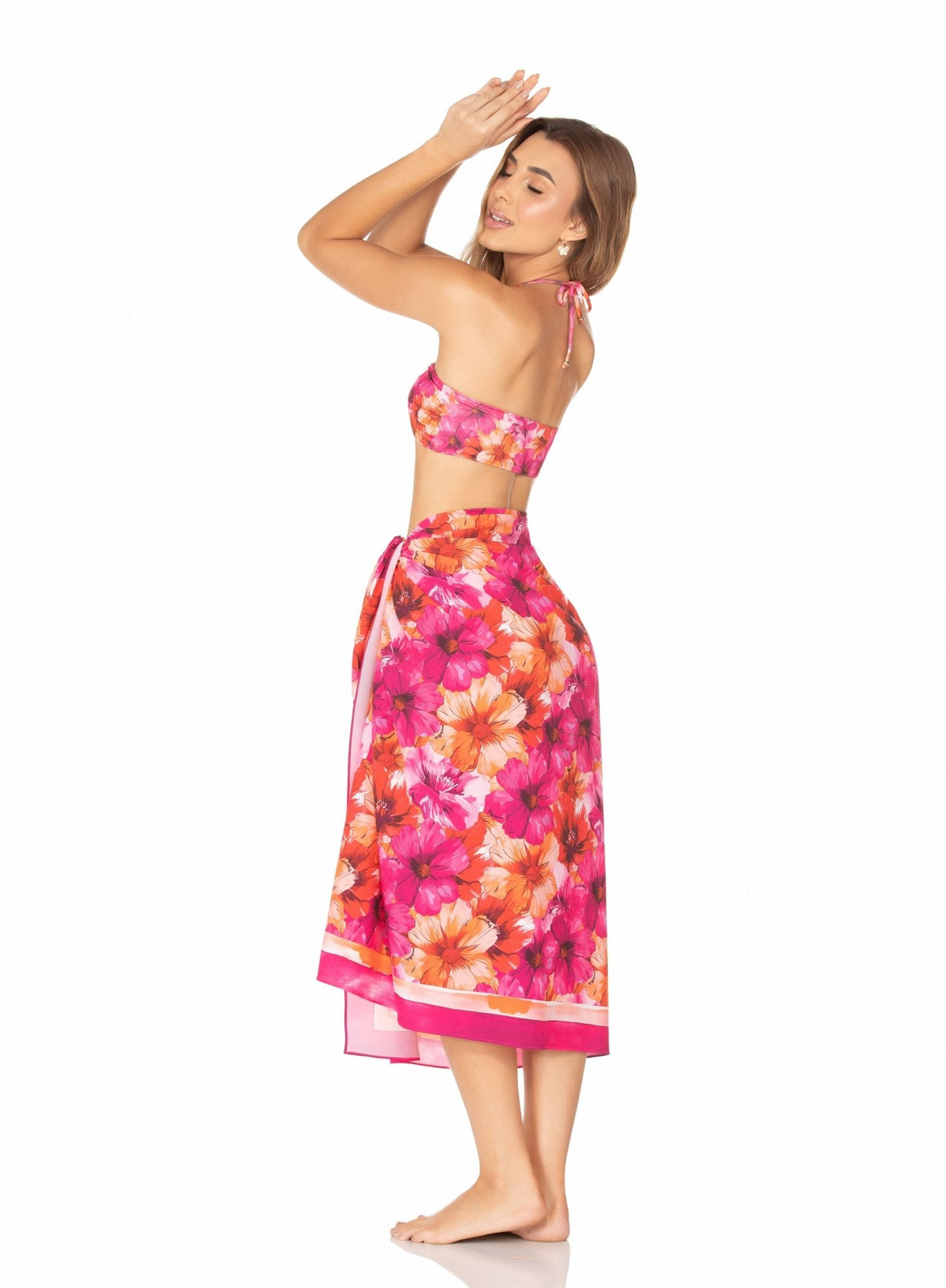 Canga Flores Laranja e Pink