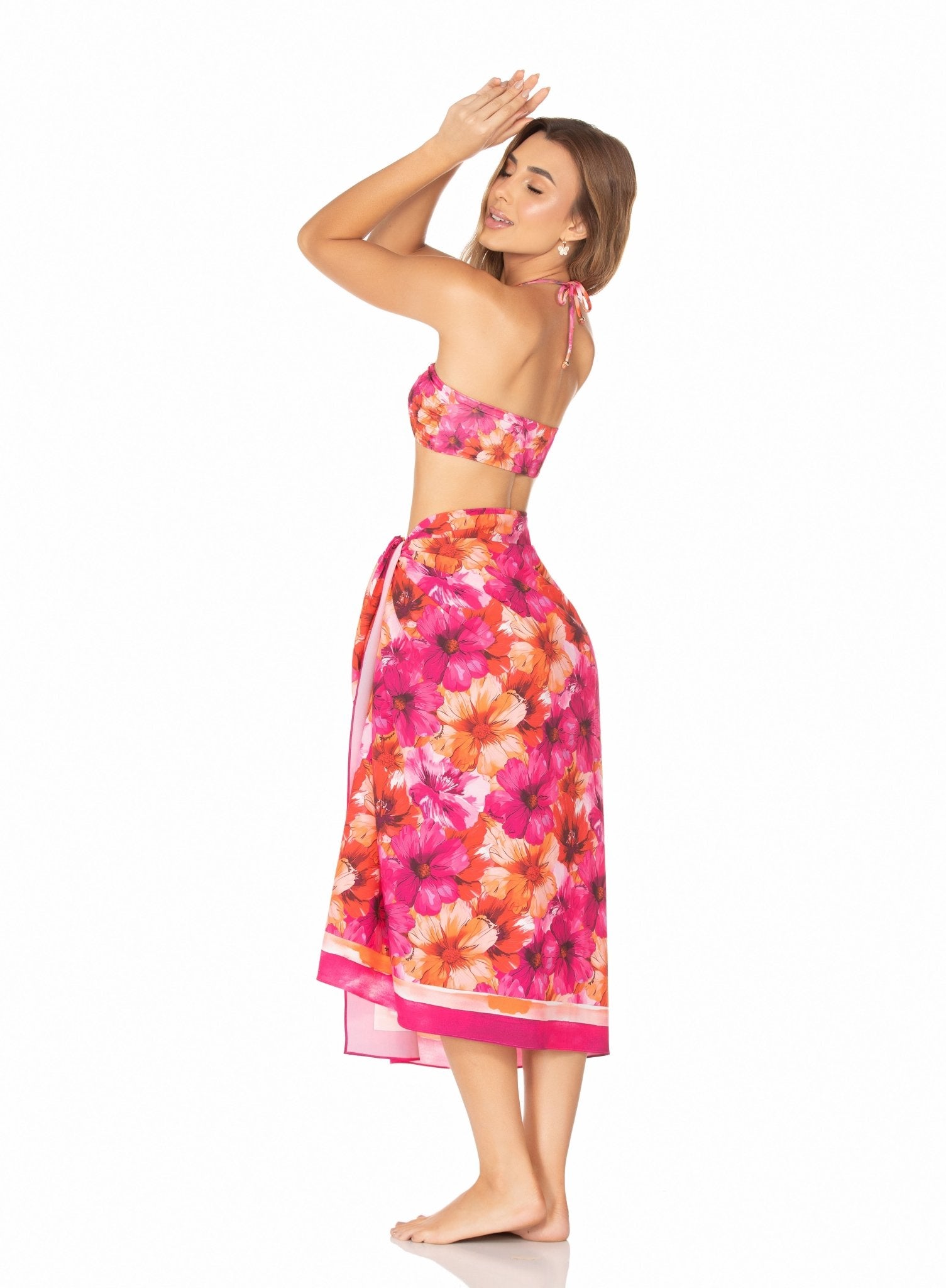 Canga Flores Laranja e Pink