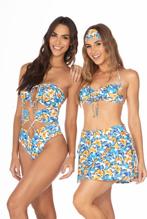 Maiô Com Amarração Borboleta Azul e Amarelo