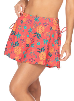 Sainha Rodada Fundo Vermelho e Abacaxi