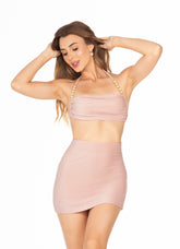 Top Faixa Frente Única E Sainha Básica – Lurex Rosê