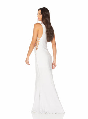 Vestido Longo Com Amarração Lateral – Lurex Prata