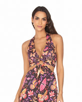 Vestido Longo Com Argola Borboletas Coloridas Fundo Preto